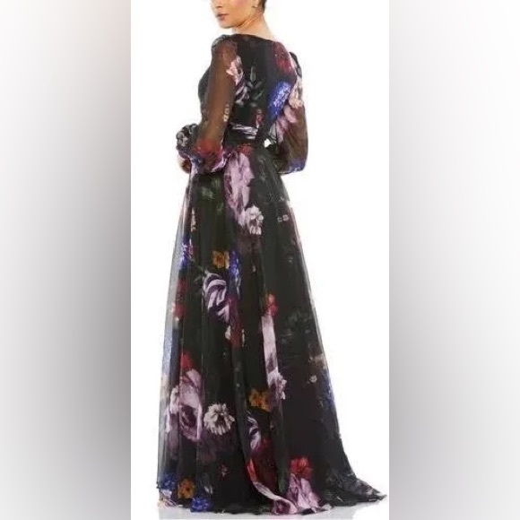 Mac Duggal Floral Print Chiffon Long Sleeve Maxi Dress 67872 - Picture 2 of 16